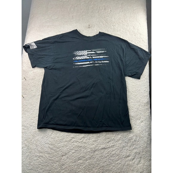 Source Unknown Other - Thin Blue Line American Flag Shirt Mens 2XL Black Patriotic Police Support Tee‎